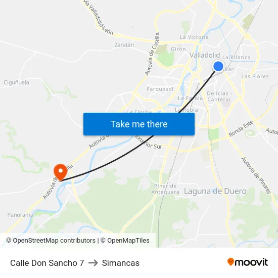 Calle Don Sancho 7 to Simancas map