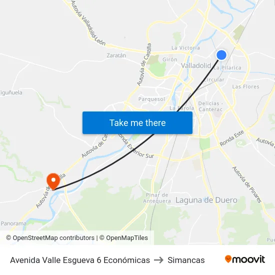 Avenida Valle Esgueva 6 Económicas to Simancas map