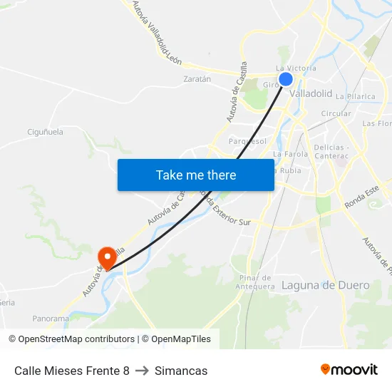 Calle Mieses Frente 8 to Simancas map