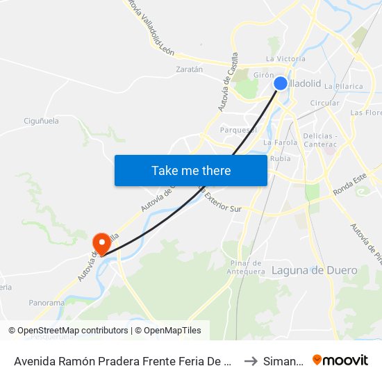 Avenida Ramón Pradera Frente Feria De Valladolid to Simancas map