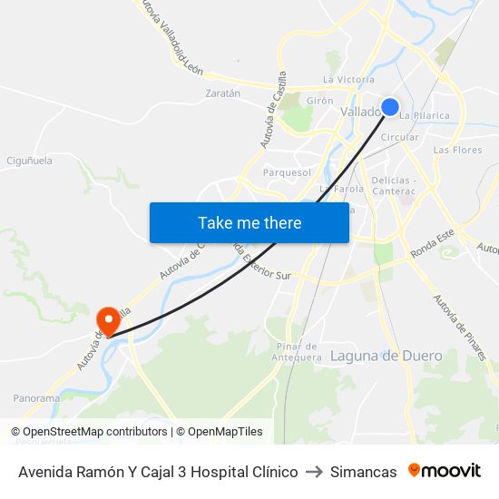 Avenida Ramón Y Cajal 3 Hospital Clínico to Simancas map