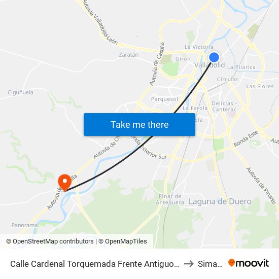 Calle Cardenal Torquemada Frente Antiguo Hospital Ríohortega to Simancas map