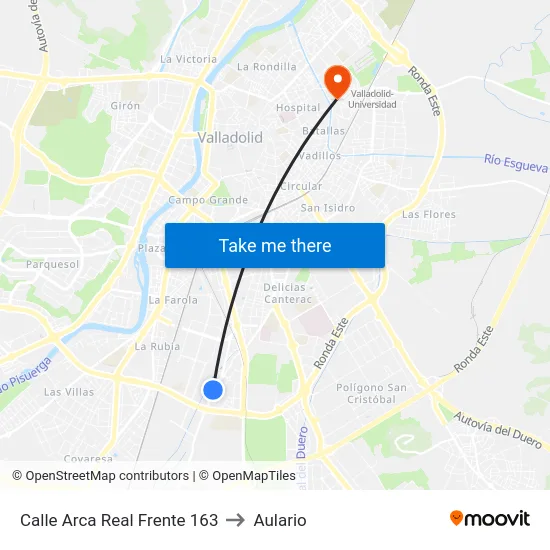 Calle Arca Real Frente 163 to Aulario map
