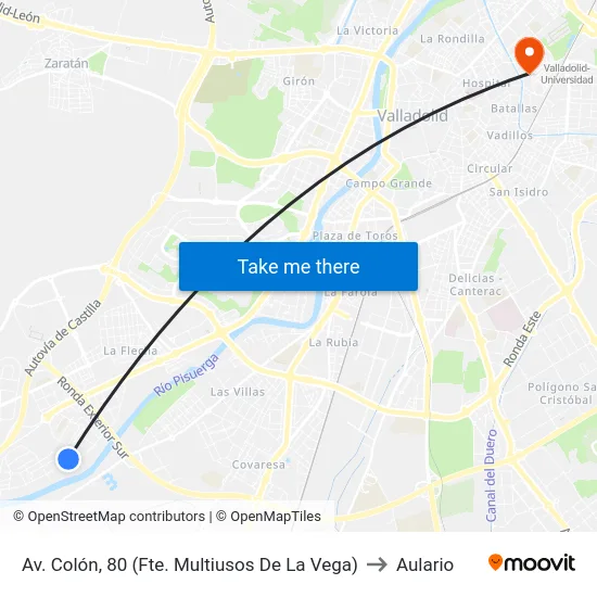Arroyo De La Encomienda. Av. Colón (Fte. Multiusos De La Vega) to Aulario map