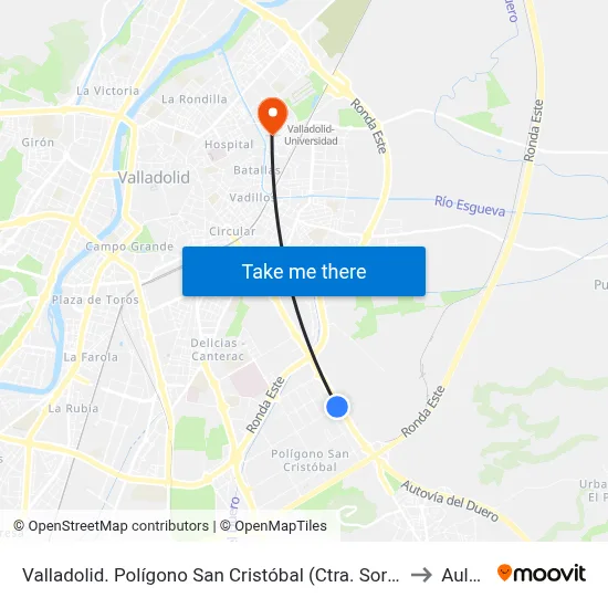 Valladolid. Polígono San Cristóbal (Ctra. Soria - Aluminio) to Aulario map
