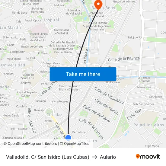 Valladolid. C/ San Isidro (Las Cubas) to Aulario map