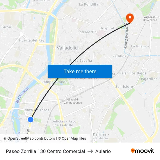 Paseo Zorrilla 130 Centro Comercial to Aulario map