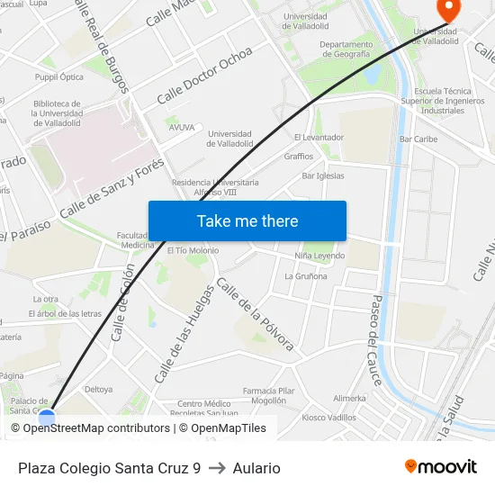 Plaza Colegio Santa Cruz 9 to Aulario map