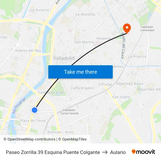 Paseo Zorrilla 39 Esquina Puente Colgante to Aulario map