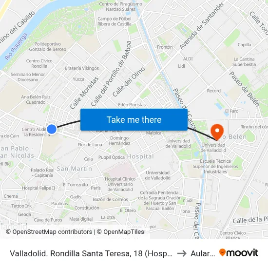 Valladolid. Rondilla Santa Teresa, 18 (Hospital) to Aulario map