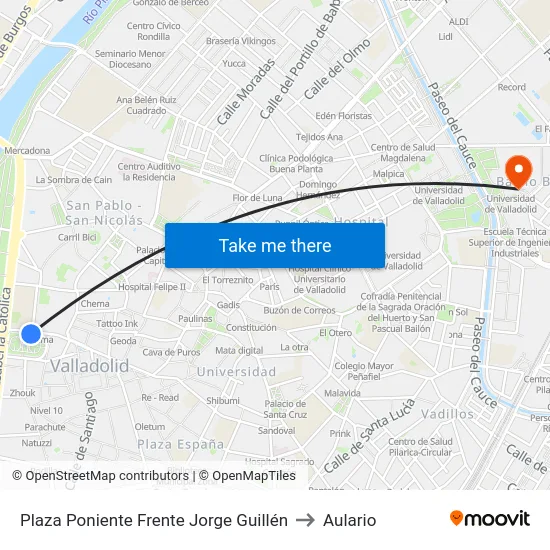 Plaza Poniente Frente Jorge Guillén to Aulario map