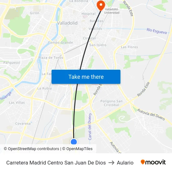 Carretera Madrid Centro San Juan De Dios to Aulario map