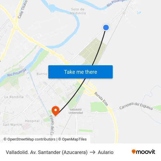 Valladolid. Av. Santander (Azucarera) to Aulario map
