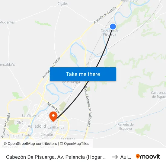Cabezón De Pisuerga. Av. Palencia (Hogar Del Jubilado) to Aulario map