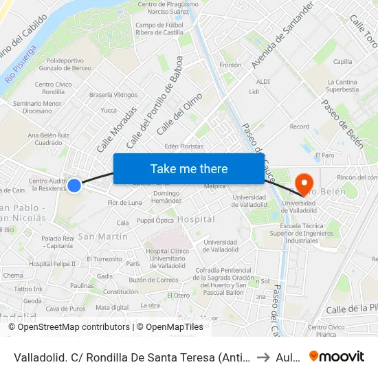 Valladolid. C/ Rondilla De Santa Teresa (Antigua Residencia) to Aulario map