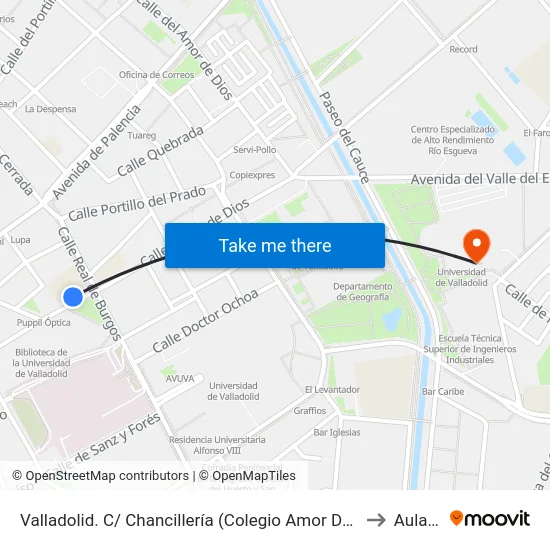 Valladolid. C/ Chancillería (Colegio Amor De Dios) to Aulario map