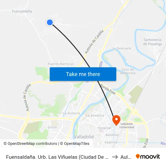 Fuensaldaña. Urb. Las Viñuelas (Ciudad De La Juventud) to Aulario map
