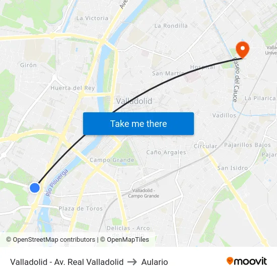 Valladolid - Av. Real Valladolid to Aulario map