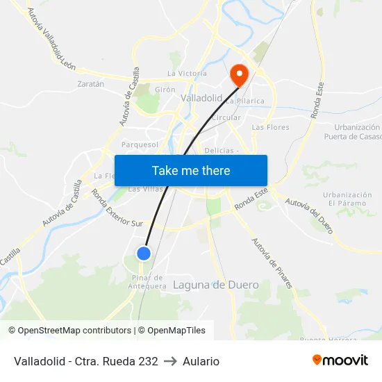 Valladolid - Ctra. Rueda 232 to Aulario map