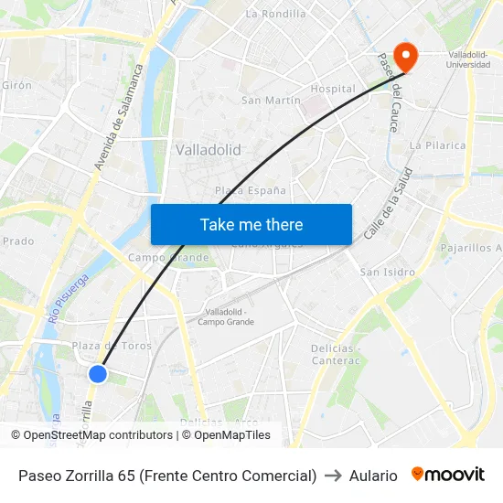 Paseo Zorrilla 65 (Frente Centro Comercial) to Aulario map