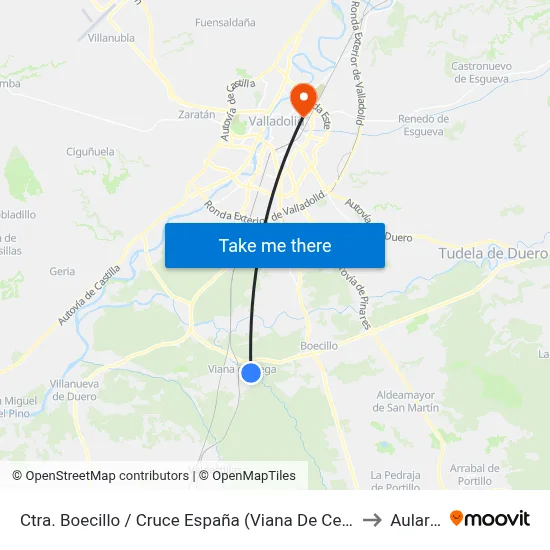 Ctra. Boecillo / Cruce España (Viana De Cega) to Aulario map