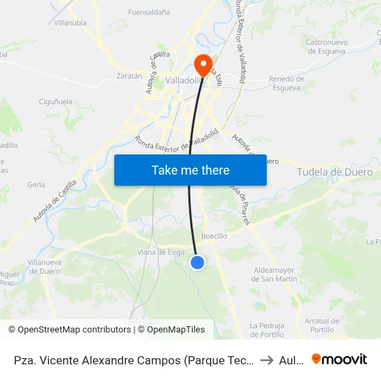 Pza. Vicente Alexandre Campos (Parque Tecnológico Boecillo) to Aulario map