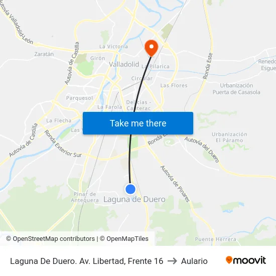 Laguna De Duero. Av. Libertad, Frente 16 to Aulario map