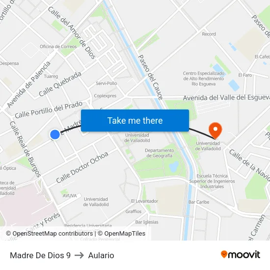 Madre De Dios 9 to Aulario map