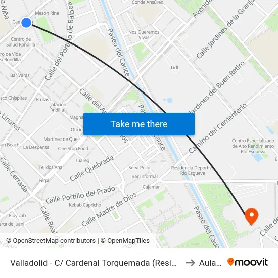 Valladolid - C/ Cardenal Torquemada (Residencia) to Aulario map