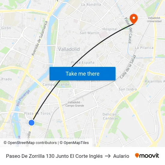 Paseo De Zorrilla 130 Junto El Corte Inglés to Aulario map