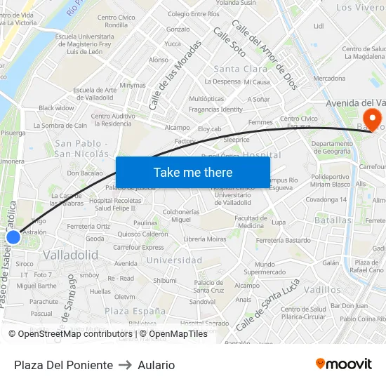 Plaza Del Poniente to Aulario map