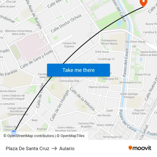 Plaza De Santa Cruz to Aulario map