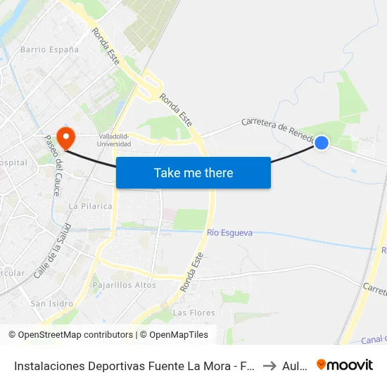 Instalaciones Deportivas Fuente La Mora - Frente Pepe Rojo to Aulario map