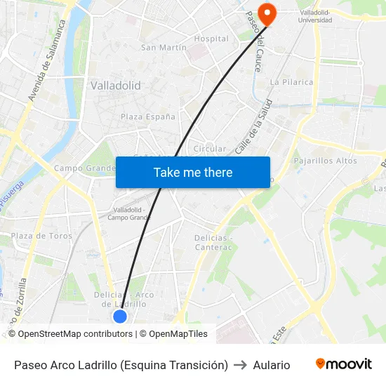 Paseo Arco Ladrillo (Esquina Transición) to Aulario map