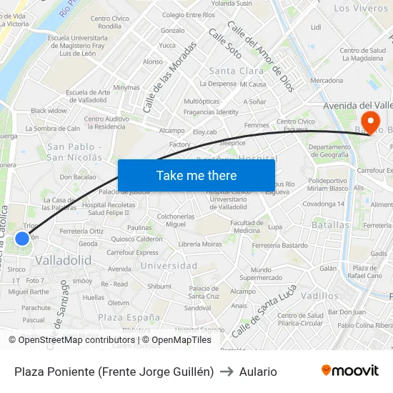 Plaza Poniente (Frente Jorge Guillén) to Aulario map