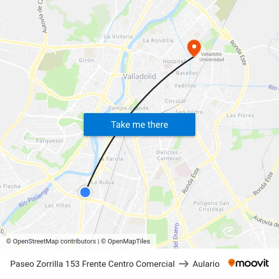 Paseo Zorrilla 153 Frente Centro Comercial to Aulario map