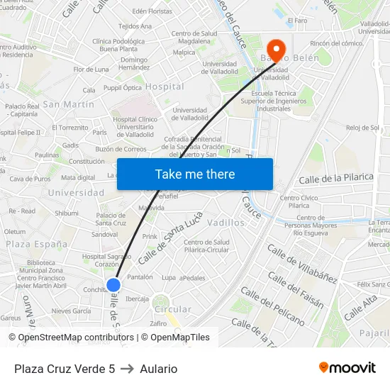 Plaza Cruz Verde 5 to Aulario map