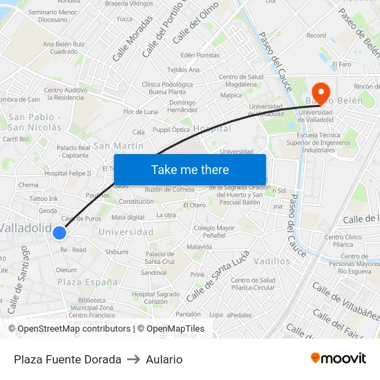 Plaza Fuente Dorada to Aulario map