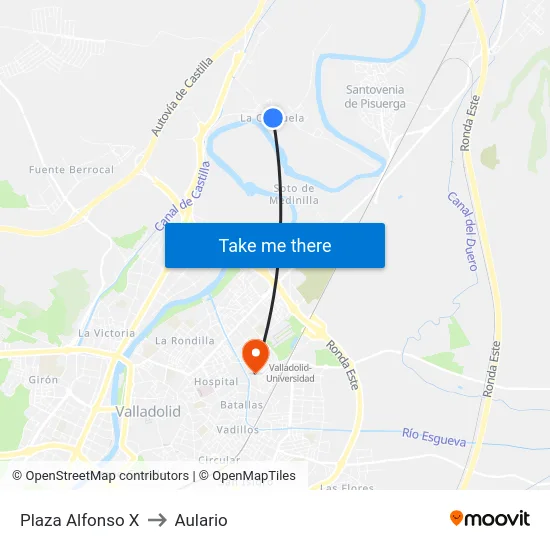 Plaza Alfonso X to Aulario map