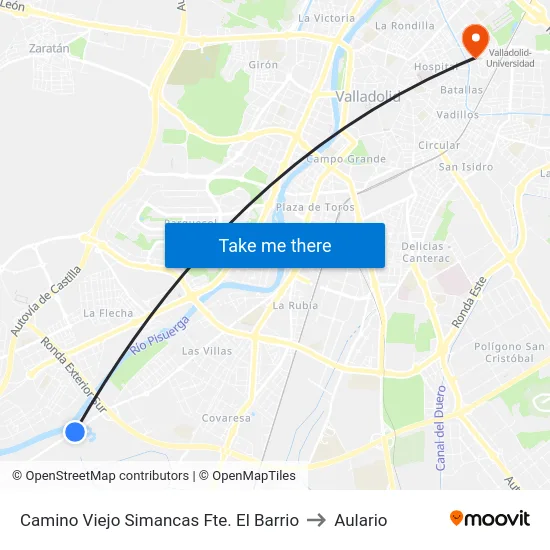 Camino Viejo Simancas Fte. El Barrio to Aulario map