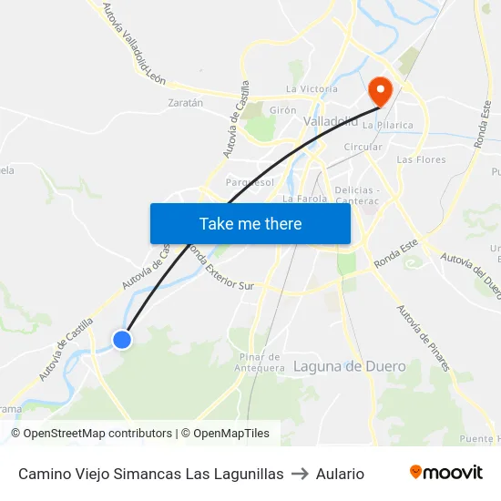 Camino Viejo Simancas Las Lagunillas to Aulario map