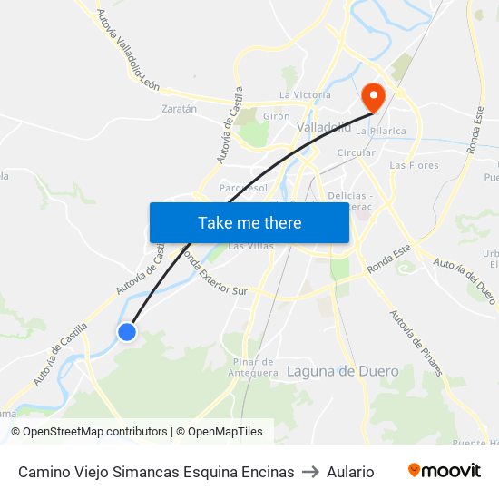 Camino Viejo Simancas Esquina Encinas to Aulario map