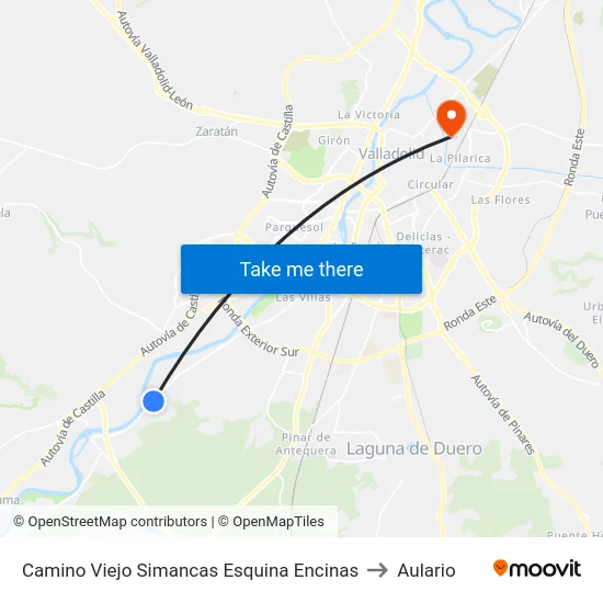 Camino Viejo Simancas Esquina Encinas to Aulario map