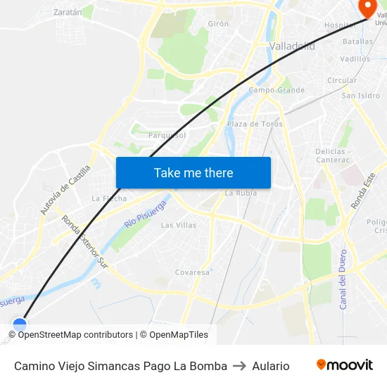 Camino Viejo Simancas Pago La Bomba to Aulario map