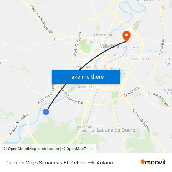 Camino Viejo Simancas El Pichón to Aulario map