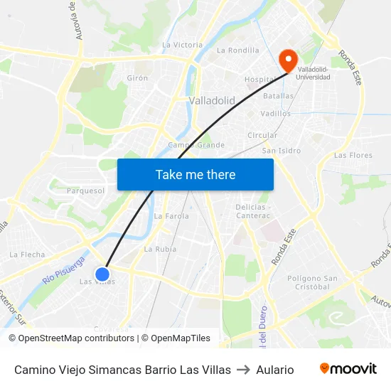 Camino Viejo Simancas Barrio Las Villas to Aulario map