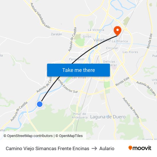 Camino Viejo Simancas Frente Encinas to Aulario map