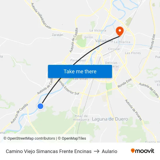 Camino Viejo Simancas Frente Encinas to Aulario map