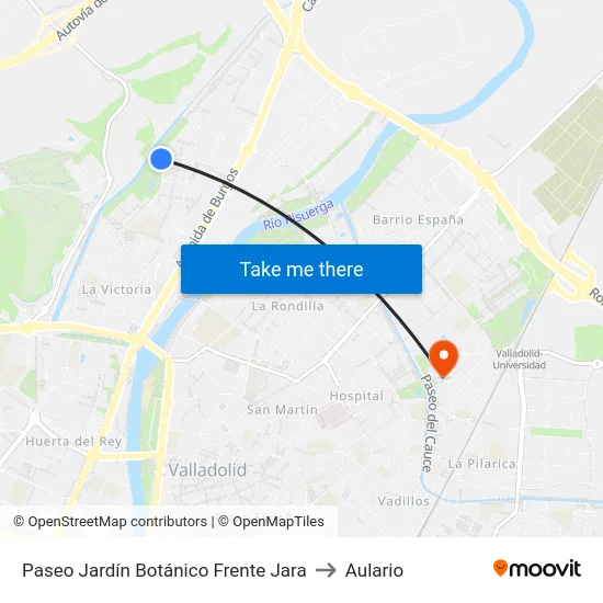 Paseo Jardín Botánico Frente Jara to Aulario map