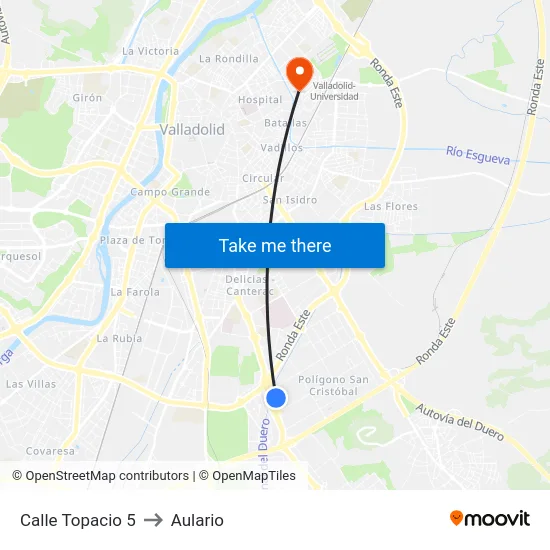 Calle Topacio 5 to Aulario map